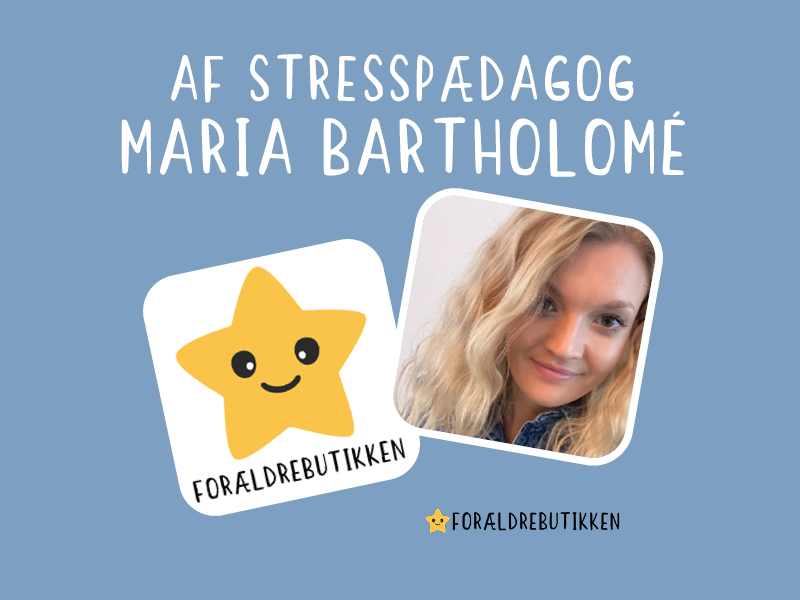 forældrebutikkens logo samt billede af stresspædagog maria bartholome