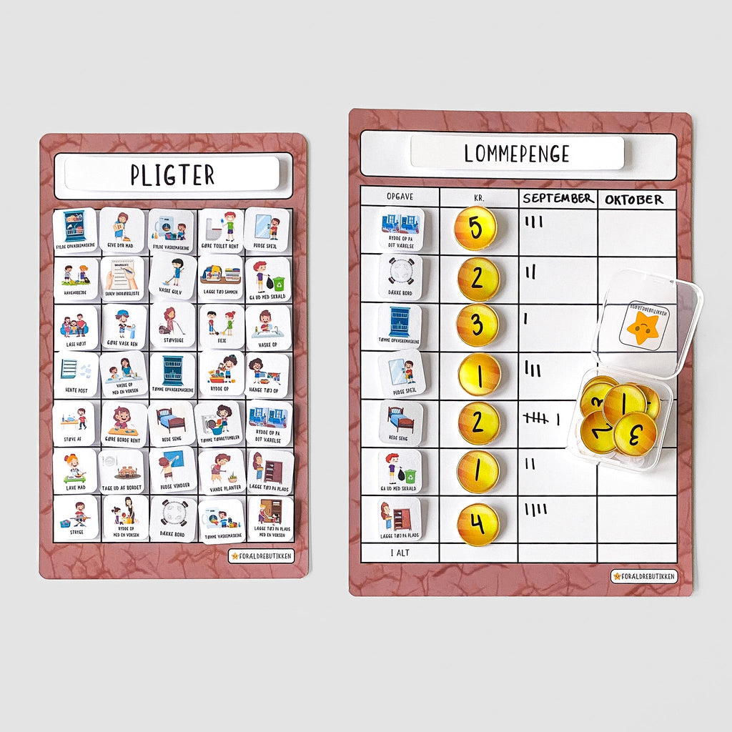Piktogramsættet pligter med lommepengeplakat i cracked rosa