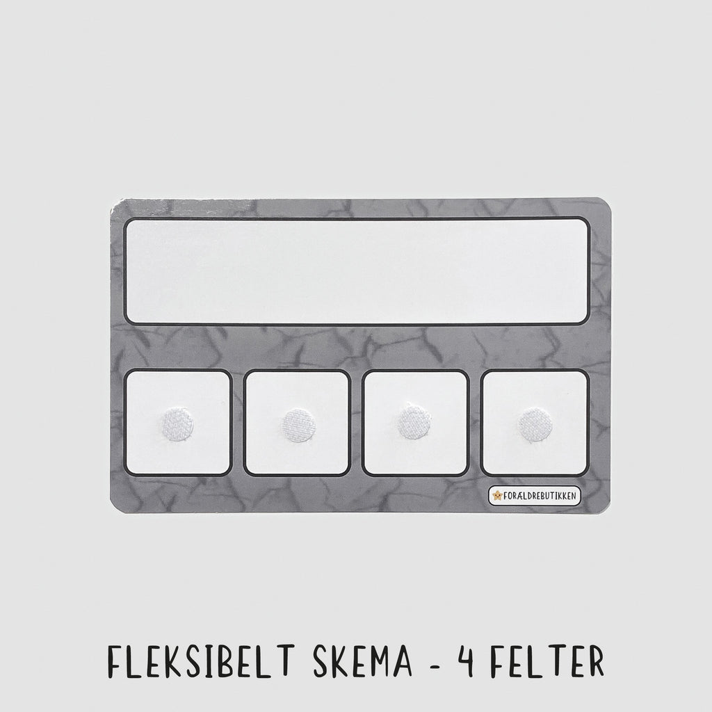 skema med 4 felter, bruges sammen med piktogrammer til at visualisere rækkefølgen
