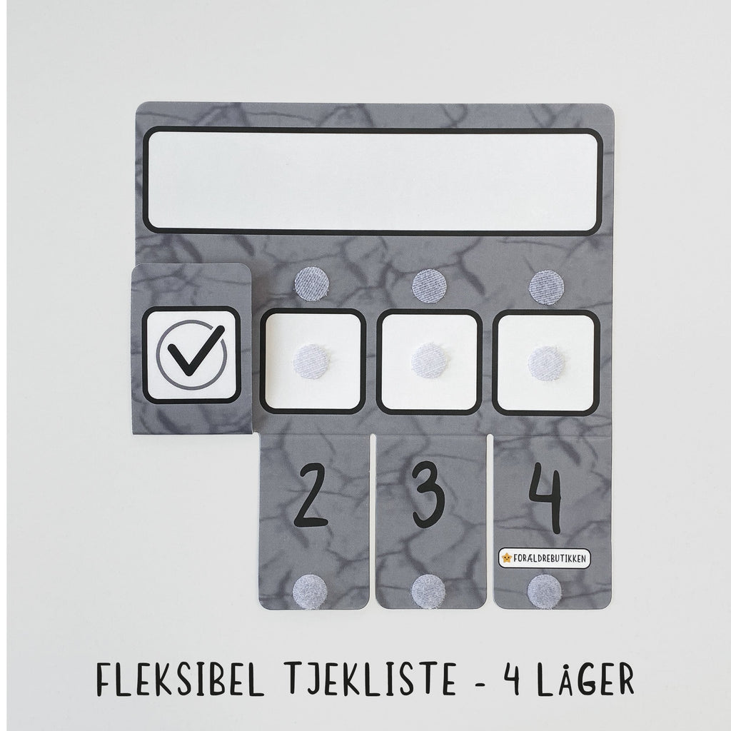 Fleksibel tjekliste og rutine flapper, med 4 låger, til piktogrammer