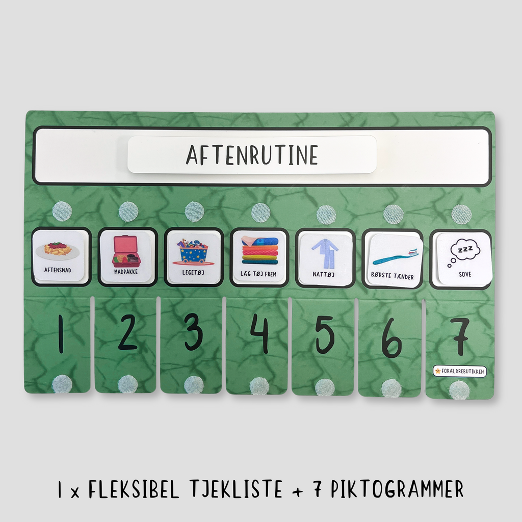 forældrebutikkens aftenrutine tjekliste