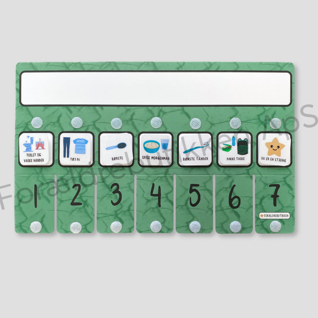 morgen rutine tjekliste med tilhørende piktogrammer