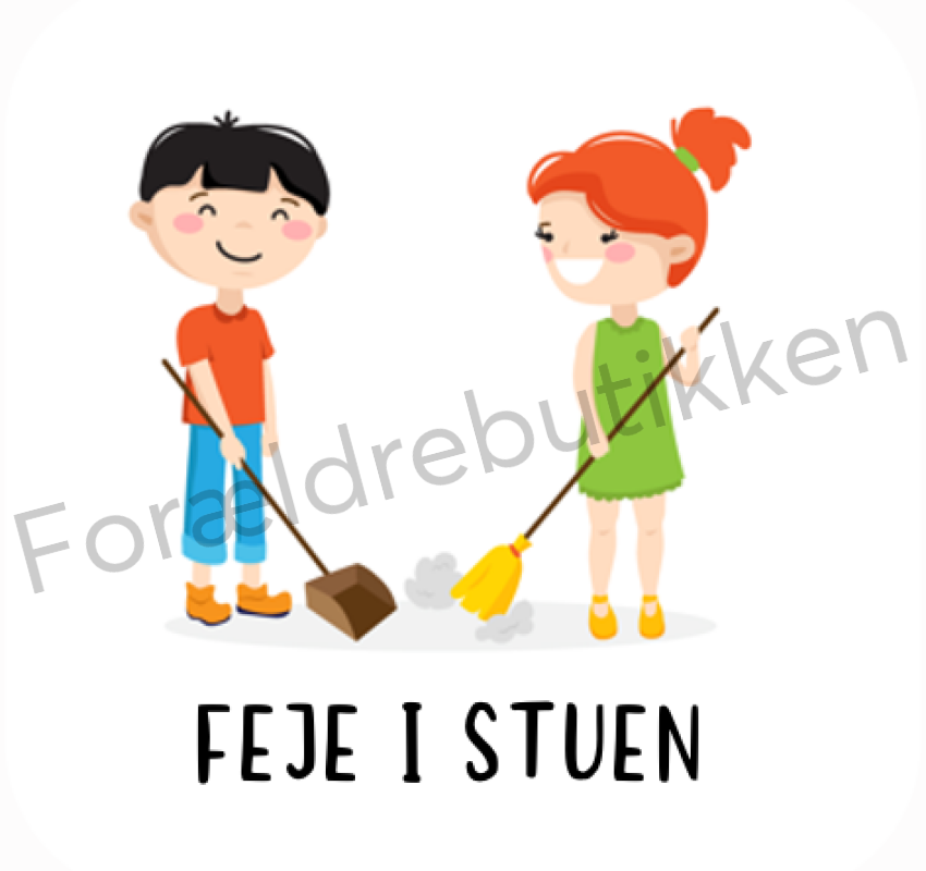 Piktogram to børn fejer i stuen