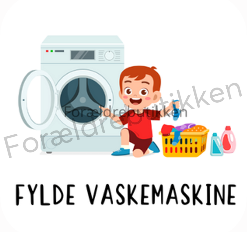 piktogrambrik - dreng der fylder toej i vaskemaskinen