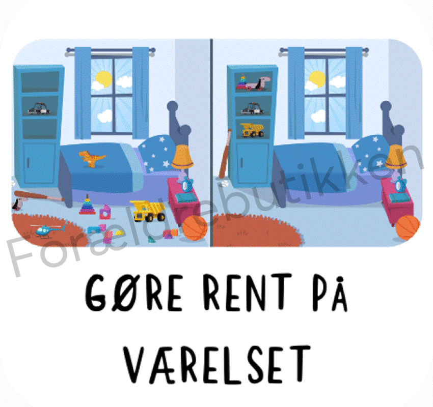 piktogrambrik - et værelse der er rodet og et værelse der er ryddet op