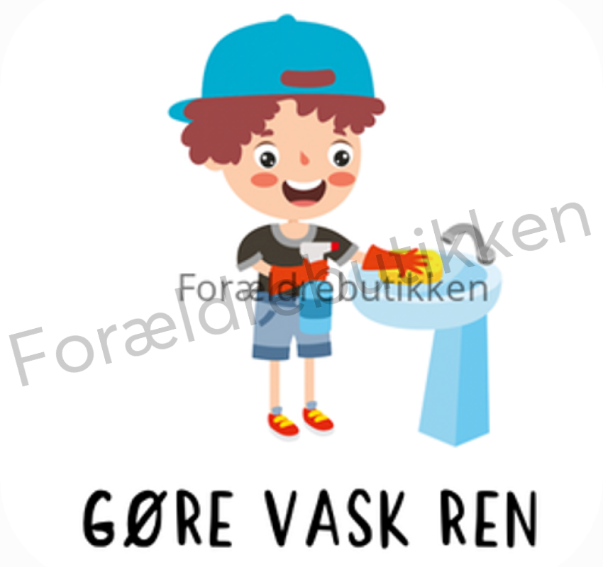 piktogrambrik - dreng der er ved at rengoere en vask