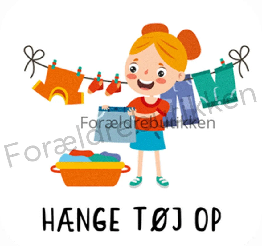 piktogrambrik - pige hænger tøj på snor