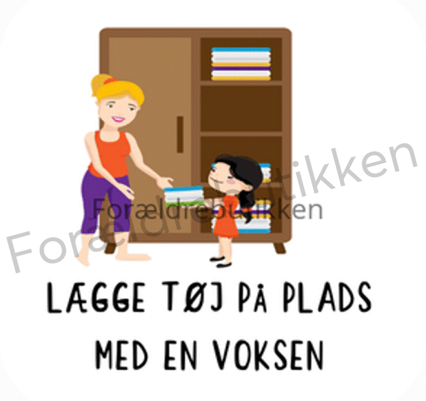 piktogrambrik - mor og barn lægger tøj på plads