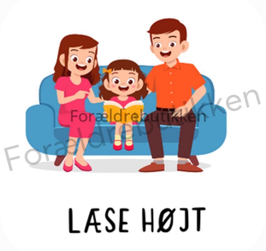 piktogrambrik - mor, far og pige sidder i sofaen og laeser