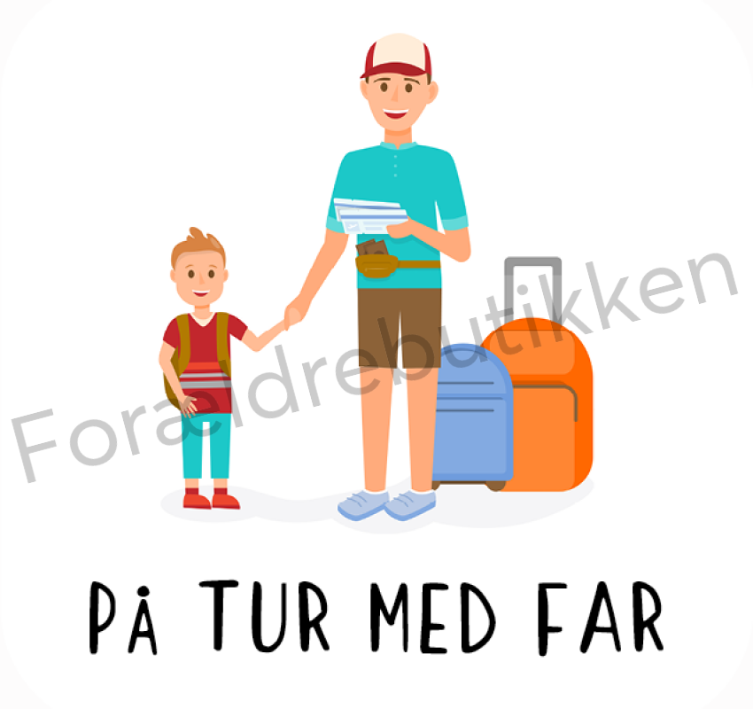 på tur med far piktogram viser et barn og far klar på eventyr
