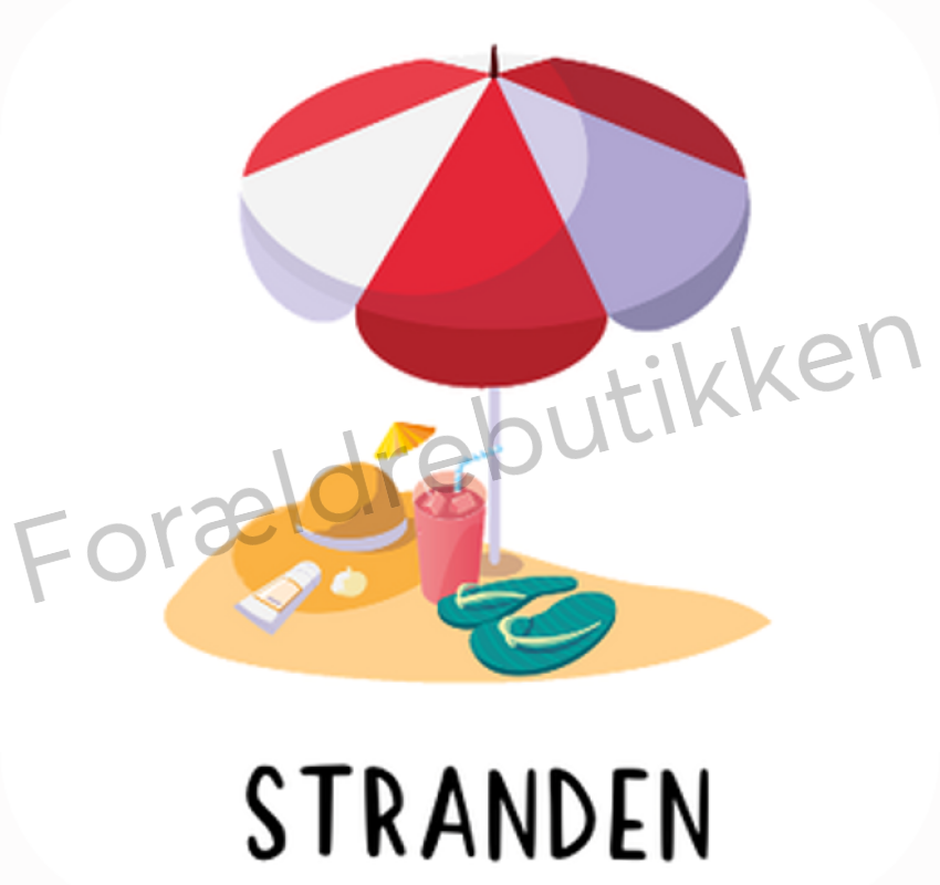 piktogrambrik - sand, parasol, klipklapper og solhat