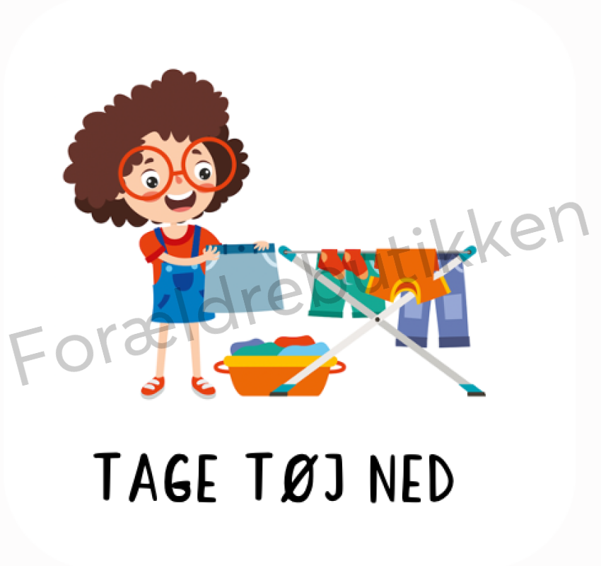 Piktogram med barn der tager tøj ned