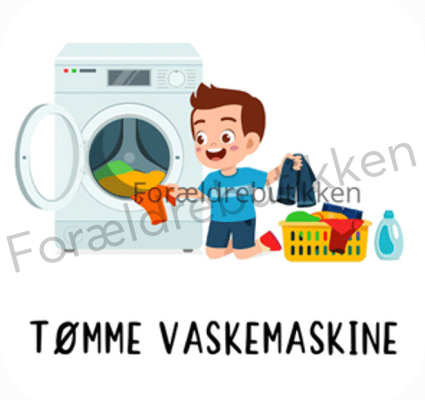 piktogrambrik - dreng der tømmer vaskemaskinen